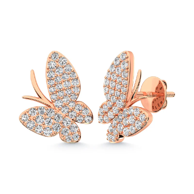 Colored Gemstone Earrings-14K Rose Gold Diamond 3/8 Ct.Tw. Butterfly Earrings