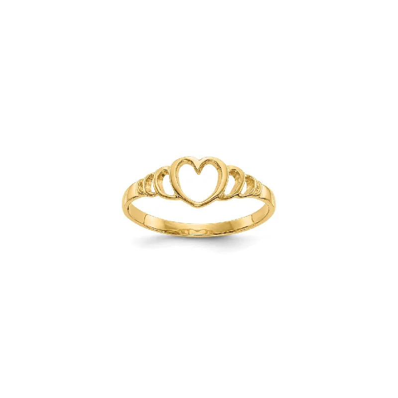 Simple Rose Gold Wedding Band for Brides-Outlined Heart Shape Baby Ring (14K)