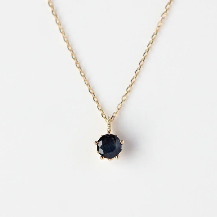 Simple Gold Necklace with Pendant-Solid Gold Blue Sapphire New Moon Necklace for Intuition