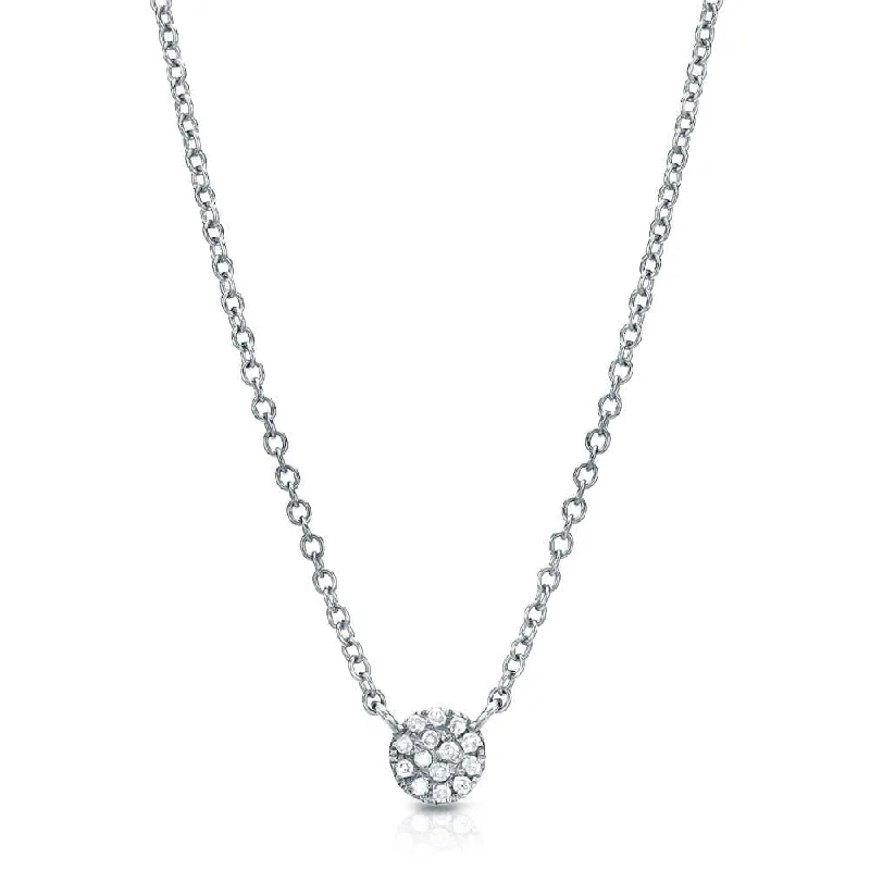 Unique Layered Necklace with Charms-14k White Gold Petite Pavé Diamond Circle Necklace