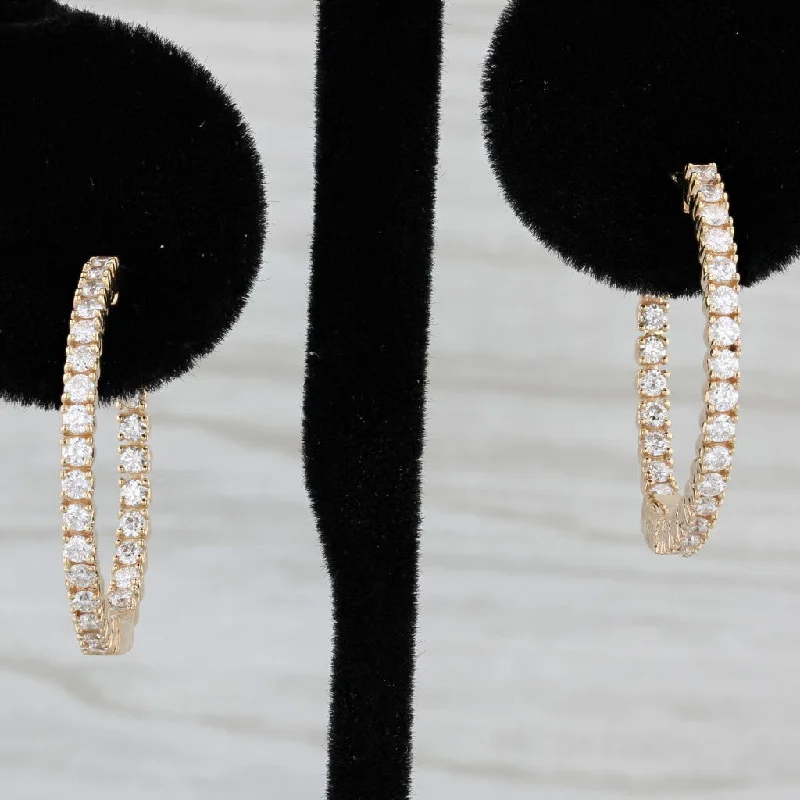 Swarovski Crystal Earrings-New 1ctw Diamond Inside Out Hoop Earrings 14k Yellow Gold Snap Top Hinged