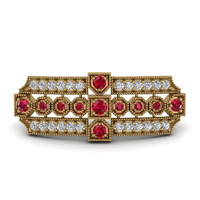 Classic Gold Brooch with Enamel Detailing-Ruby Antique Elegance Brooch - Alondra No. 10