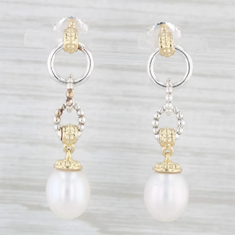 Butterfly Shaped Earrings-New Lagos Caviar Luna Dangle Cultured Pearl Earrings Sterling Silver 18k Gold