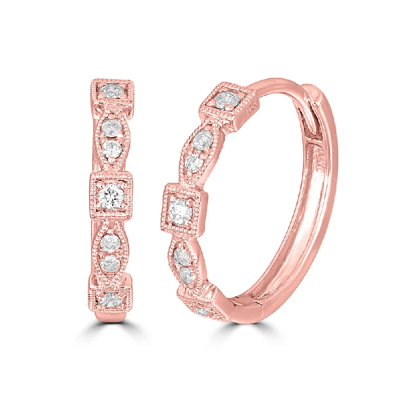 Statement Earrings for Parties-14K Rose Gold 1/8 Ct.Tw. Diamond Stackable Hoop Earrings