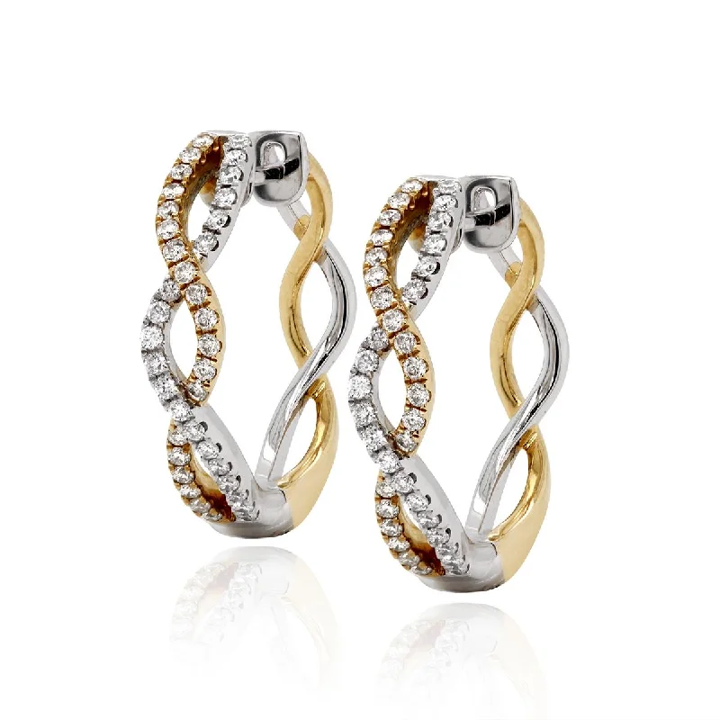 Elegant Pearl Earrings-TWO-TONE GOLD TWISTED HOOP EARRINGS WITH 76 DIAMONDS, .47 CT TW