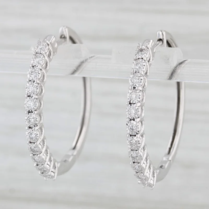 Tiny Stud Earrings for Kids-0.16ctw Diamond Hoop Earrings 10k White Gold Hinged Snap Top Round Hoops