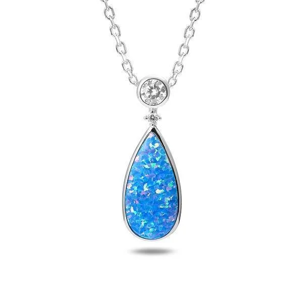 Sparkling Necklace for Special Events-Sterling Silver Opal Bay Splash Teardrop Pendant Necklace by Alamea