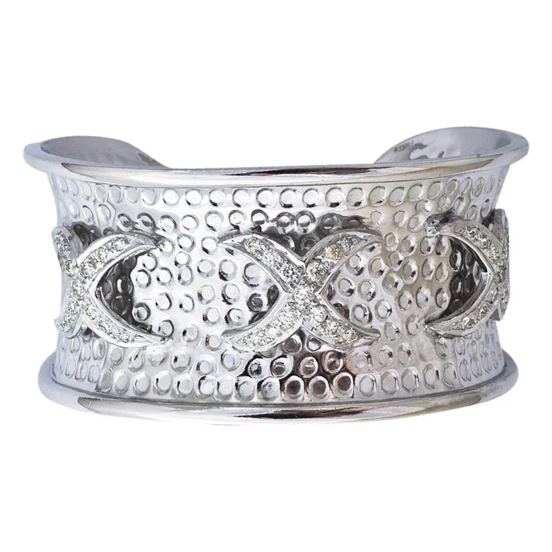 Simple Bangles with Engraved Heart Design-CUFF BANGLE- DIAMOND IN STERLING SILVER