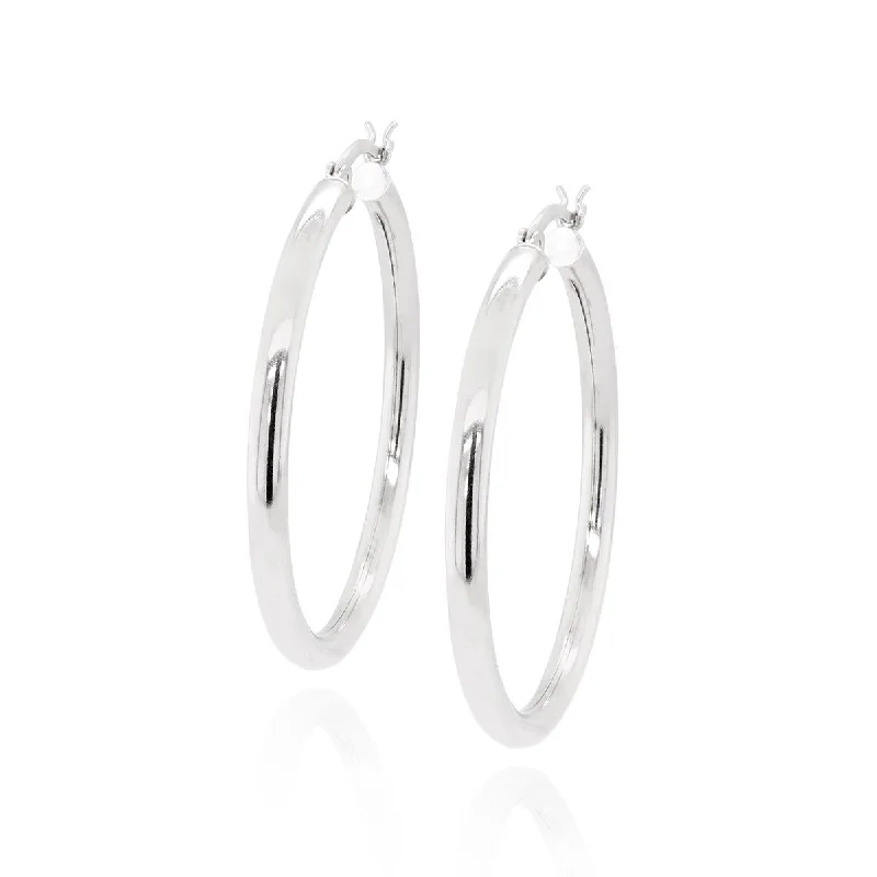 Designer Earrings for Fashion-STERLING SILVER POLISHED HOOP EARRINGS, 40MM