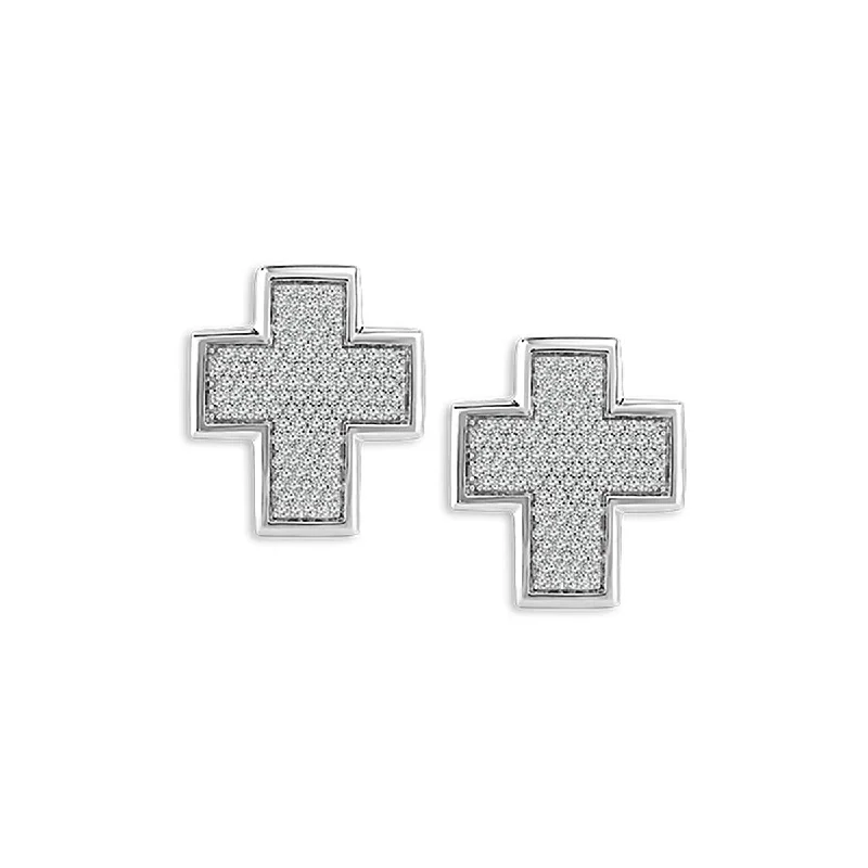 Leather Earrings for Women-WHITE GOLD CROSS STYLE STUD EARRINGS WITH DIAMOND PAVE, 1/2 CT TW