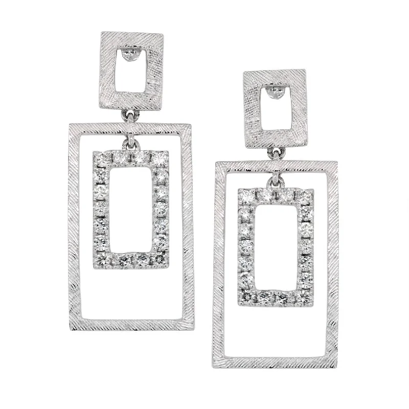 Customizable Earrings for Gifts-WHITE GOLD SQUARE DANGLE EARRINGS WITH DIAMONDS, .48 CT TW