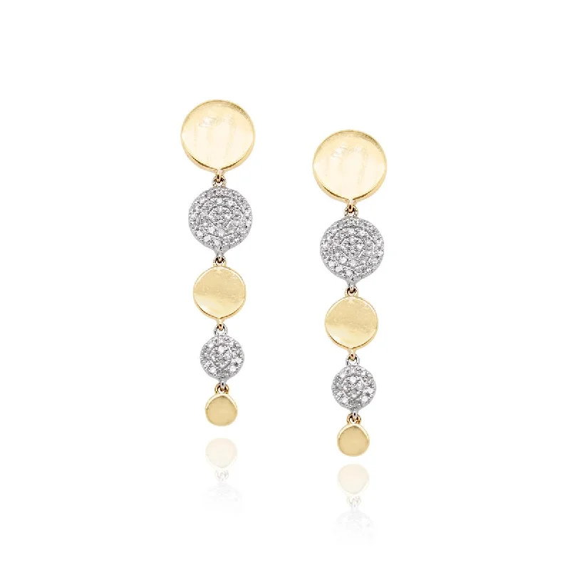 Artistic Earrings for Women-TWO-TONE GOLD AND DIAMOND DANGLE EARRINGS WITH ROUND DESIGN, .20 CT TW