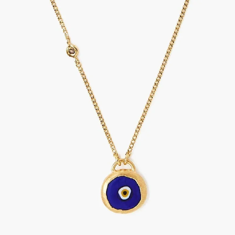 Fine Gold Necklace for Bridesmaids-Blue Evil Eye Necklace With Champagne Diamond