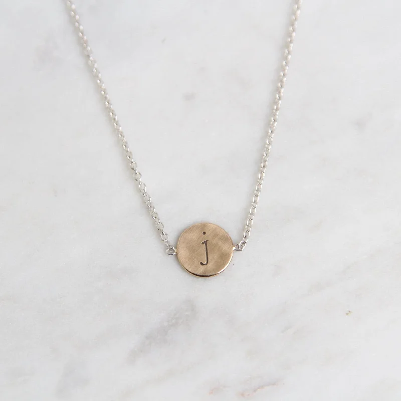 Personalized Birthstone Pendant Necklace-Sterling Silver Necklace with 14k Gold Initial Disc