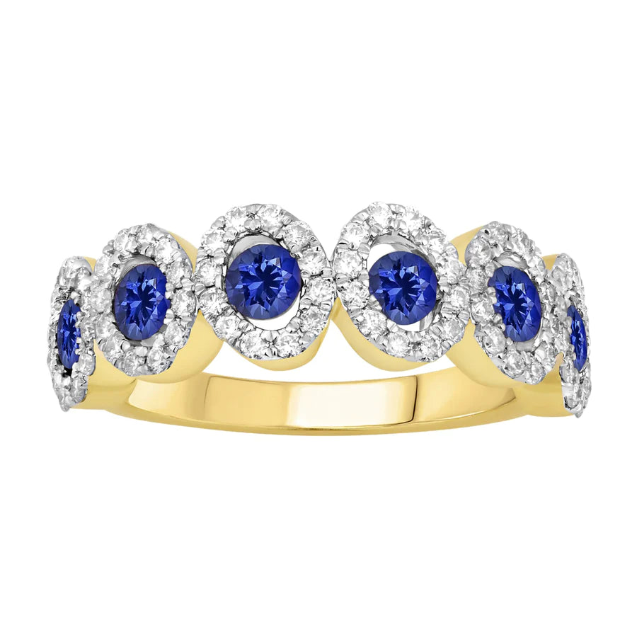 Simple Band Ring with Diamond Accent-Sapphire & Diamond  Ring （14K）