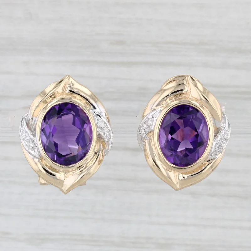 Chic Earrings for Women-5.04ctw Amethyst Diamond Drop Earrings 14k Yellow Gold Omega Backs