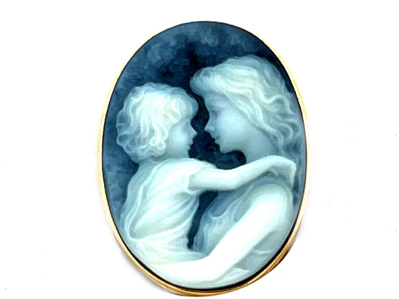 Luxury Gemstone Brooch for Bridal Jewelry-Oval Mother and Child Cameo Pendant/Brooch 14k Yellow Gold