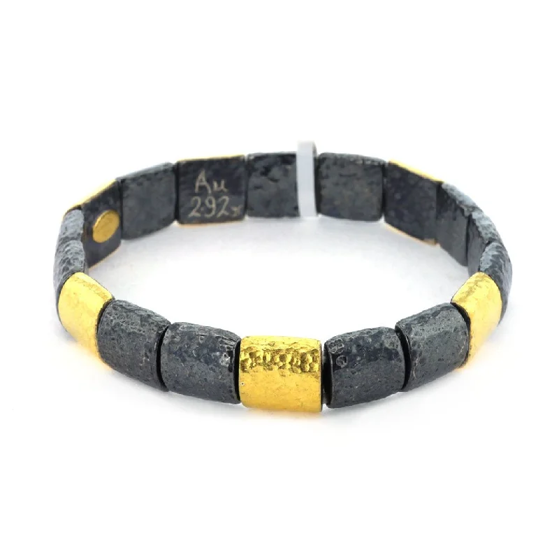 Customizable Silver Bracelet with Geometric Shapes-Silver & 24K Gold Stretch Bracelet