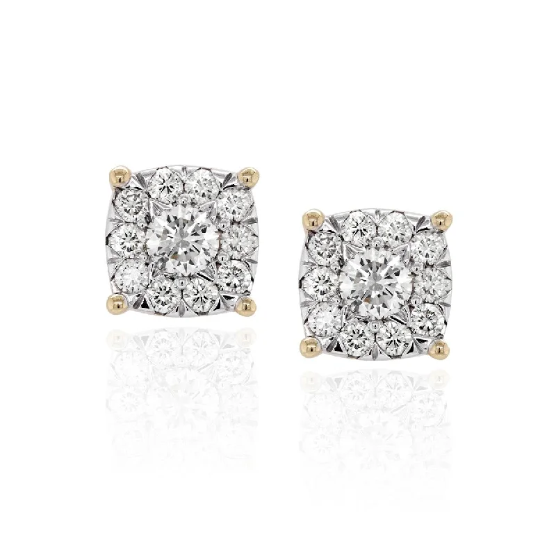 Butterfly Shaped Earrings-YELLOW GOLD DIAMOND CLUSTER FLOWER STUD EARRINGS, 2.00 CT TW