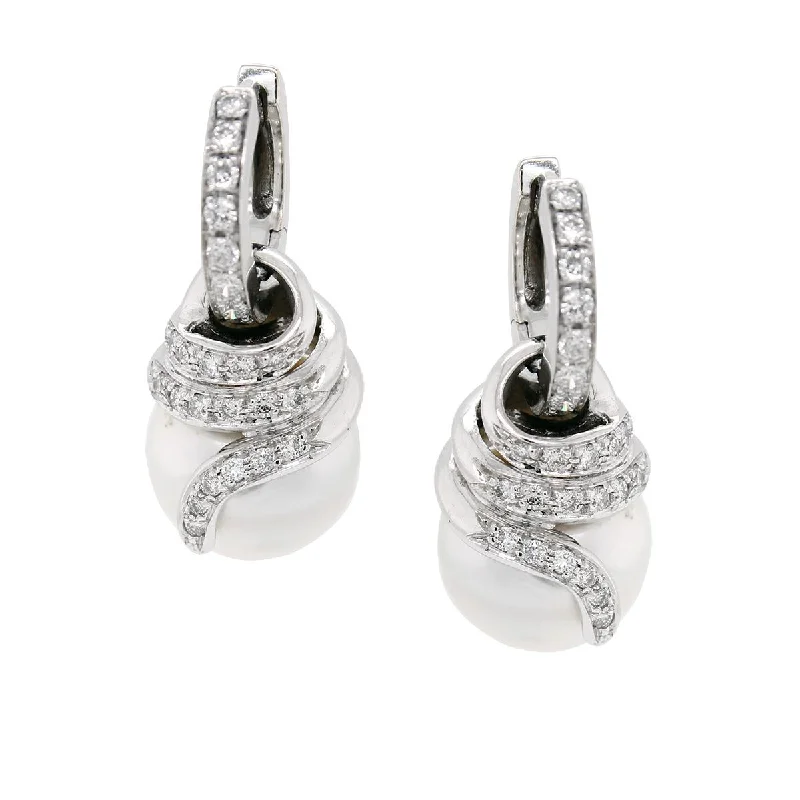 Gothic Earrings for Dark Fashion-WHITE GOLD PEARL EARRINGS WITH DIAMONDS, 1/2 CT TW