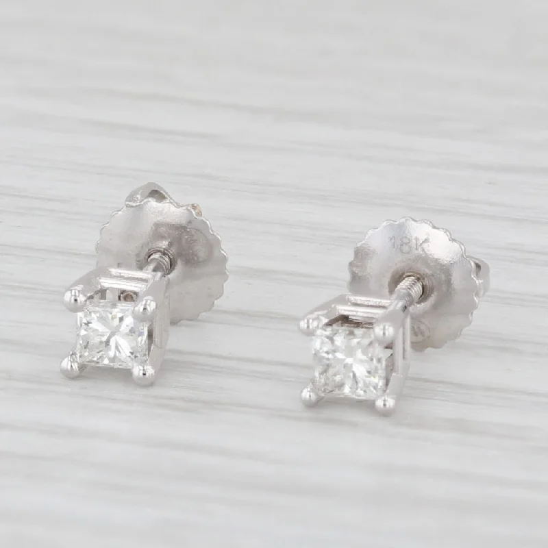 Multi-Layered Earrings-0.31ctw Princess Diamond Solitaire Stud Earrings 18K White Gold GSI Certificate