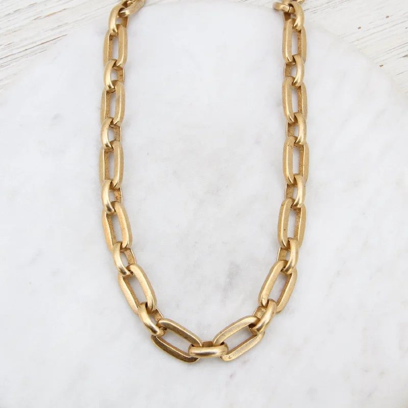 Custom Gold Chain Necklace for Weddings-Alternating Rectangle & Oval Link Heavy Chain Necklace