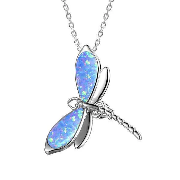 Simple Diamond Necklace for Evening Wear-Sterling Silver Blue Opal Dragonfly Pendant Necklace by Alamea