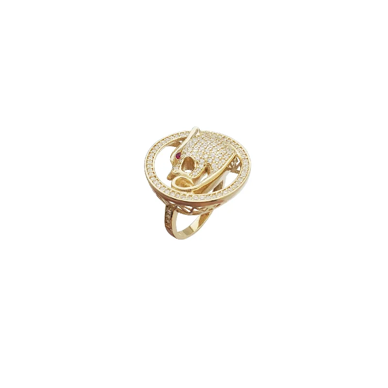 Modern Geometric Ring for Women-Iced-Out Leopard Head CZ Ring (14K)