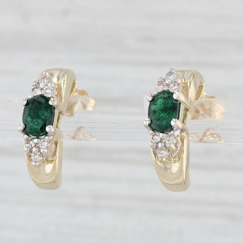 Designer Earrings for Fashion-0.75ctw Emerald Diamond J-Hook Earrings 10k Yellow Gold Pierced Drops