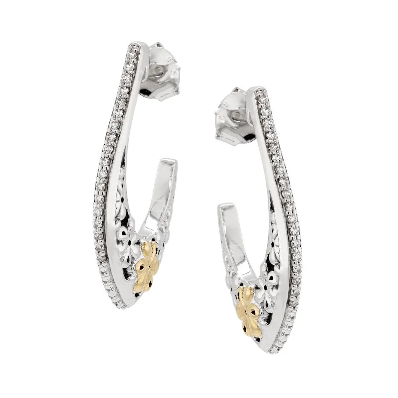 Decorative Earrings for Evening-STERLING SILVER FANCY HOOPS WITH GOLD ACCENTS AND DIAMONDS, .32 CT TW