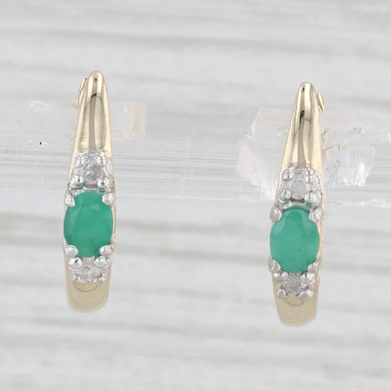 Customizable Earrings for Gifts-0.40ctw Emerald Diamond Drop Earrings 10k Yellow Gold Snap Top Posts