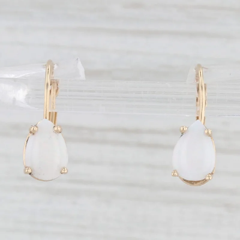 Contemporary Earrings for Women-Opal Pear Cabochon Teardrop Earrings 14k Yellow Gold Lever Backs