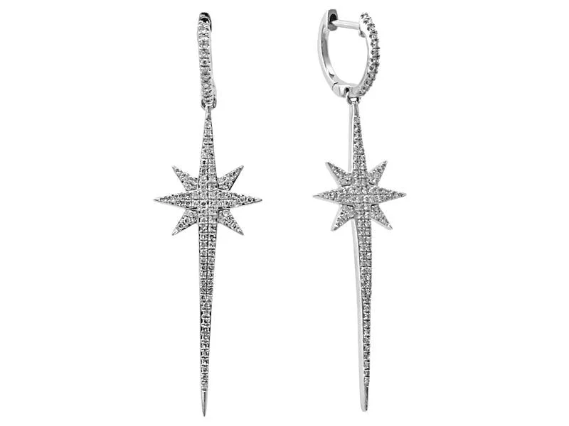 Custom Personalized Earrings-DANGLING STARBURST DIAMOND EARRINGS