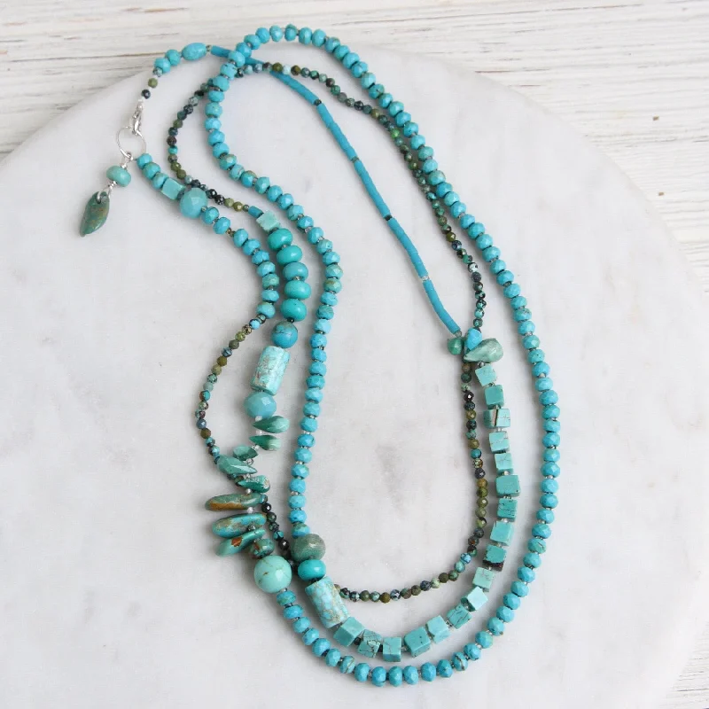 Long Chain Necklace with Large Pendant-Long Turquoise Mix Necklace