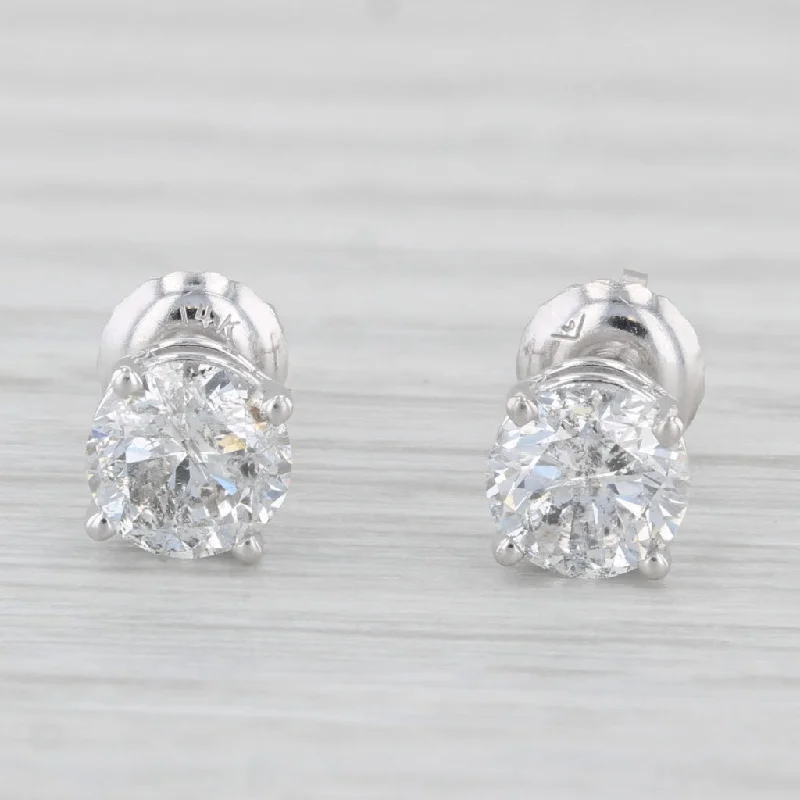 Mismatched Earrings for Fun-1.27ctw Round Diamond Stud Earrings 14k White Gold Screw Back