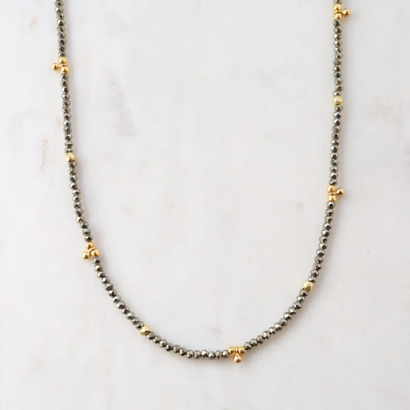 Layered Necklace for Trendy Look-Dark Pyrite Tiny Gold Ball Charms Necklace