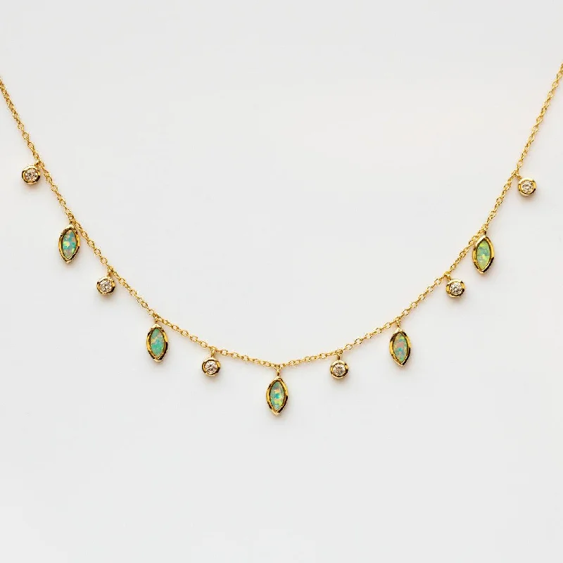 Long Chain Necklace for Casual Wear-Drops of Spring Opal Necklace