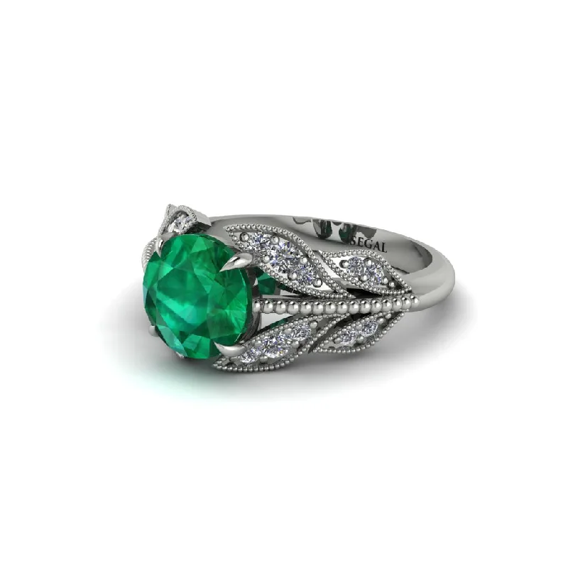 Fashionable Silver Ring with Opal Stone-Emerald Majestic Leaf Gold Engagement Ring - Makenna No. 6