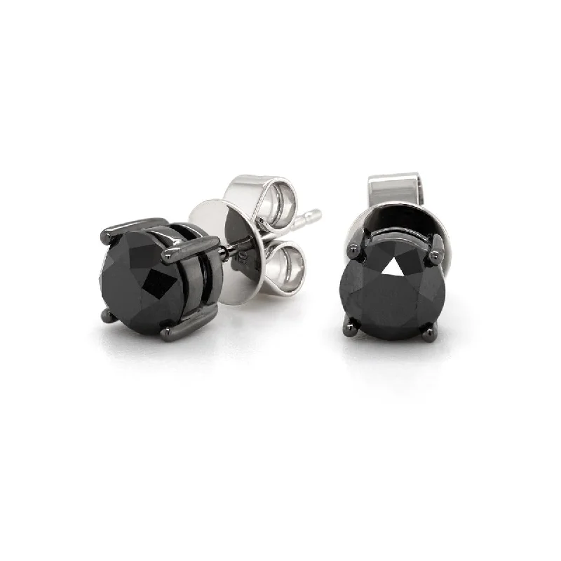 Crystal Gemstone Earrings-WHITE GOLD BLACK DIAMOND STUD EARRINGS, 1.00 CT TW