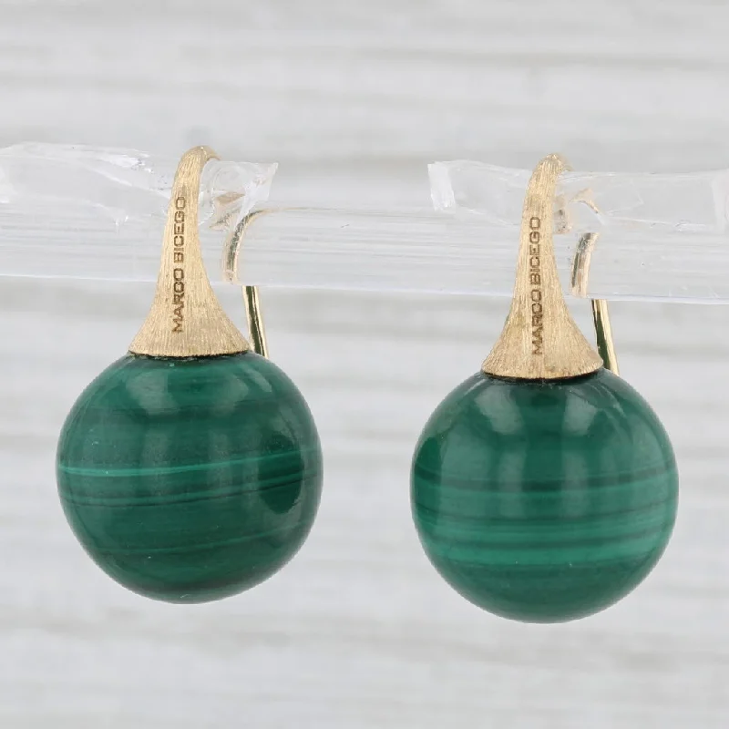 Flower Earrings for Spring-Marco Bicego Africa Green Malachite Bead Drop Earrings 18k Gold Hook Posts