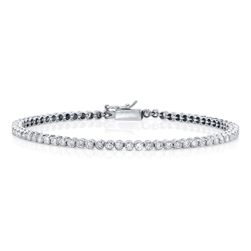 Simple Silver Bracelet with Small Dazzling Stones-Bezel Set Tennis Bracelet