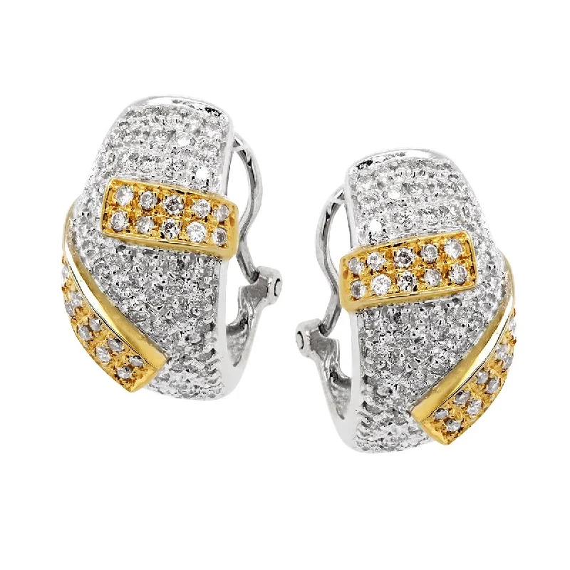 Flower Earrings for Spring-TWO-TONE GOLD DIAMOND PAVE EARRINGS, 1 1/2 CT TW