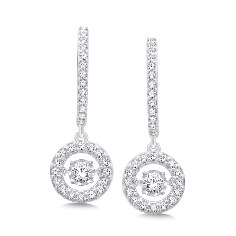 Sparkling Drop Earrings-14K White Gold 1 Ct.Tw. Moving Diamond Earrings