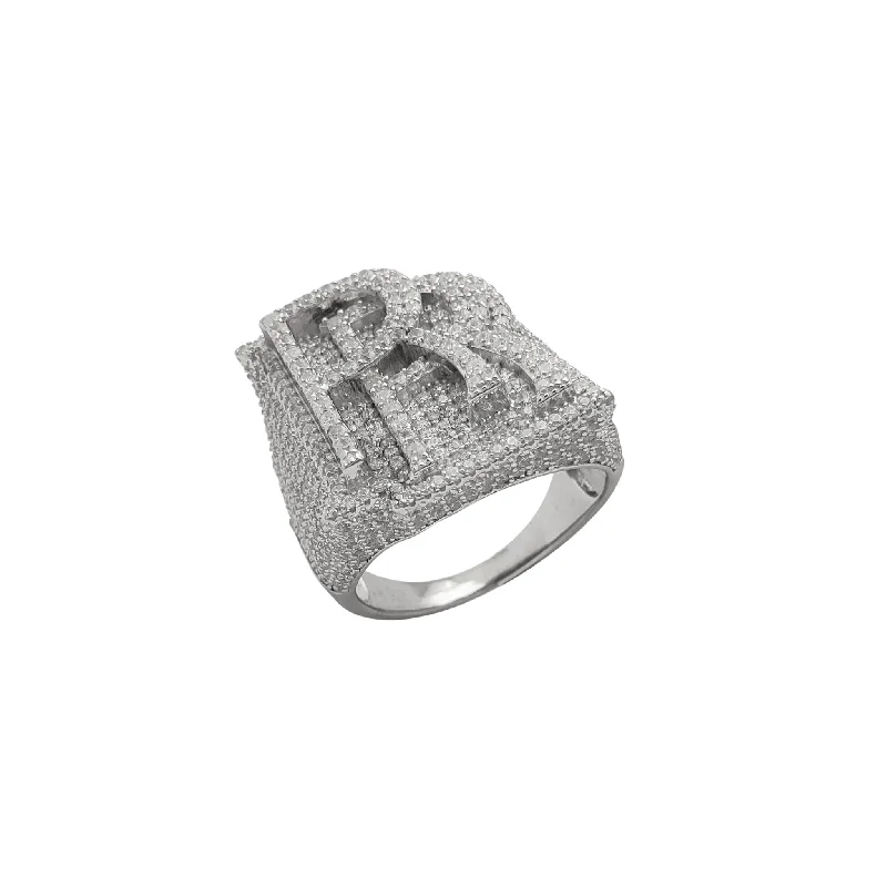 Unique Crystal Ring for Bohemian Style-Iced-Out "RR" Men's Ring (Silver)