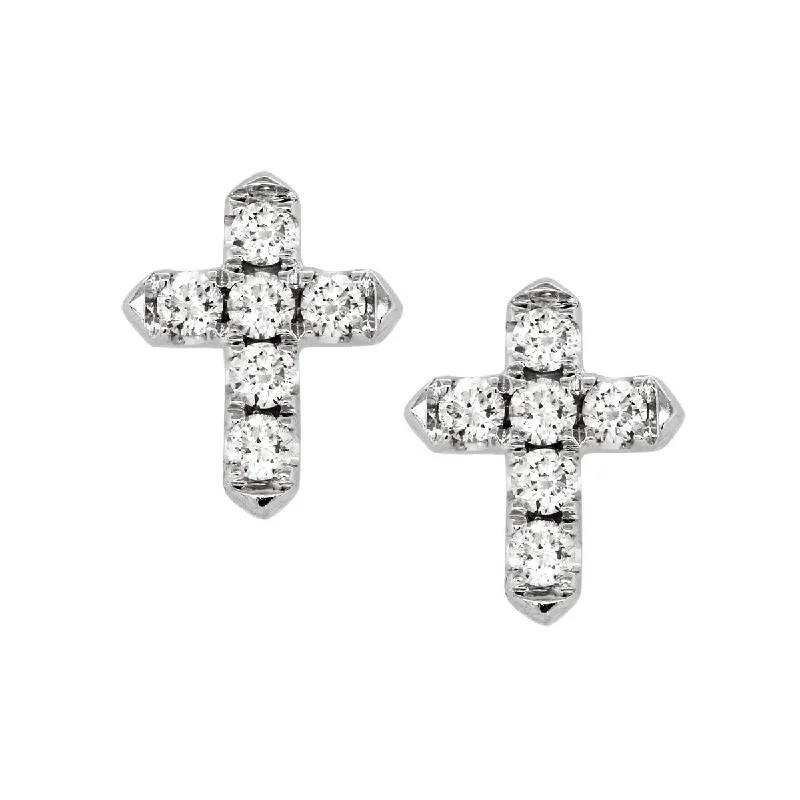 Simple Diamond Earrings-PETITE WHITE GOLD DIAMOND CROSS STUD EARRINGS, .26 CT TW