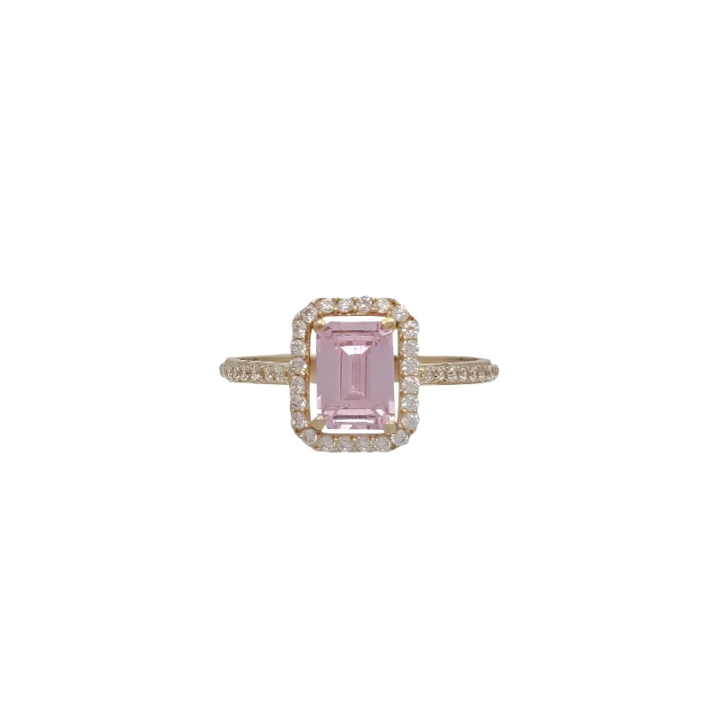 Classic Wedding Band for Brides-Pink Emerald Lady Ring 18K