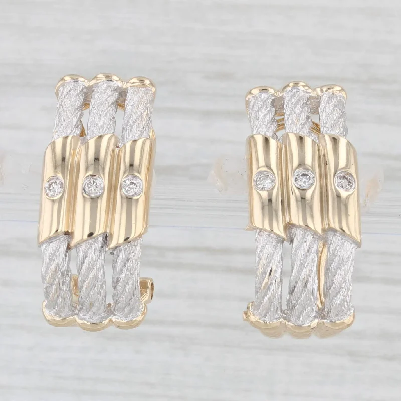 Stylish Dangle Earrings-Diamond Accented J-Hook Earrings 14k Gold Rope Drops Omega Backs