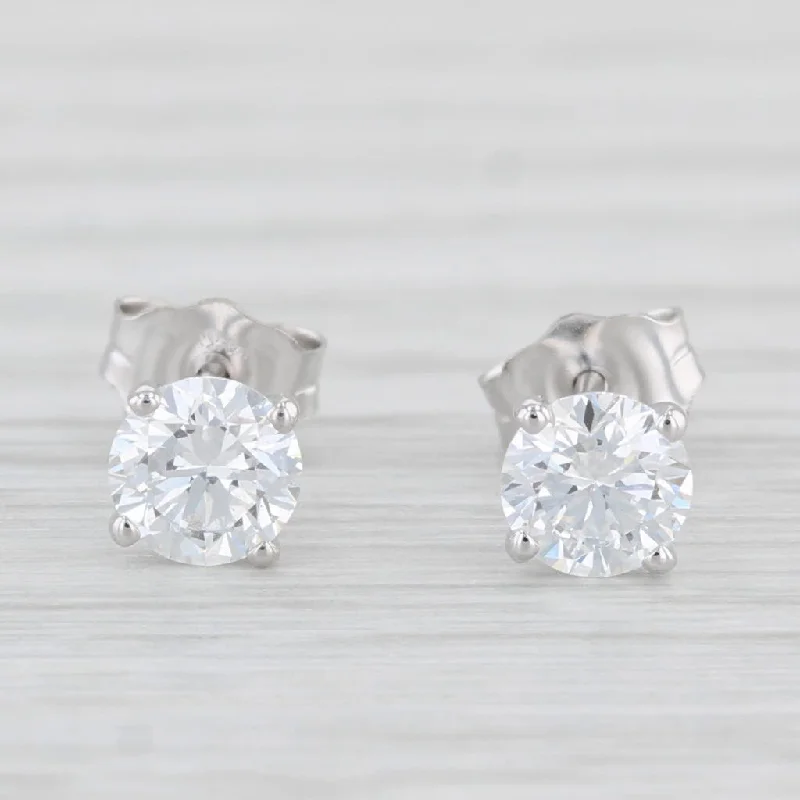 Zirconia Earrings for Evening Wear-New 0.80ctw Lab Created Diamond Stud Earrings 14k White Gold Round Solitaires