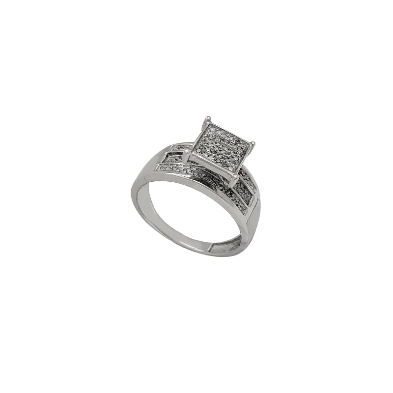 Simple Gemstone Ring for Casual Wear-Diamond Micro-Pave Square-Setting Engagement Ring (14K)