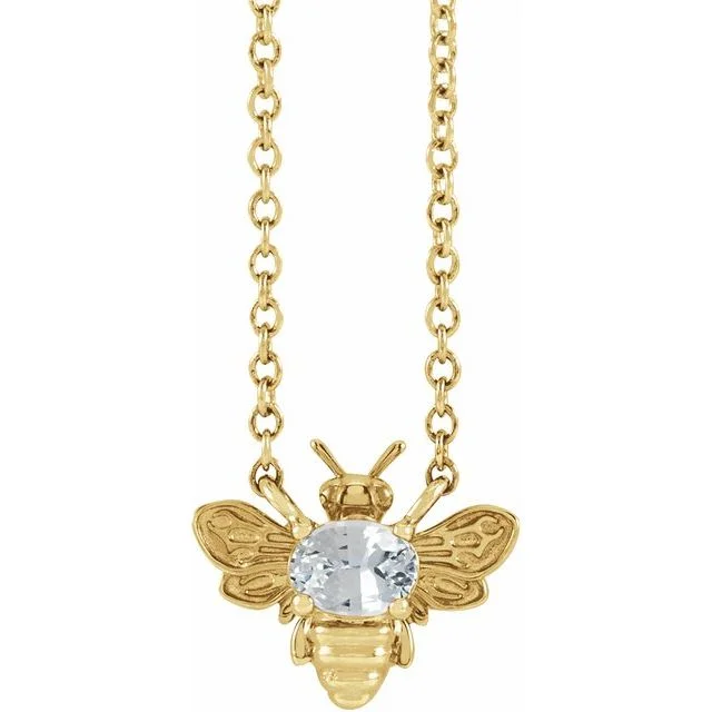 Luxury Sapphire Necklace for Evening Wear-14K Yellow Gold White Sapphire Bee 18" Necklace